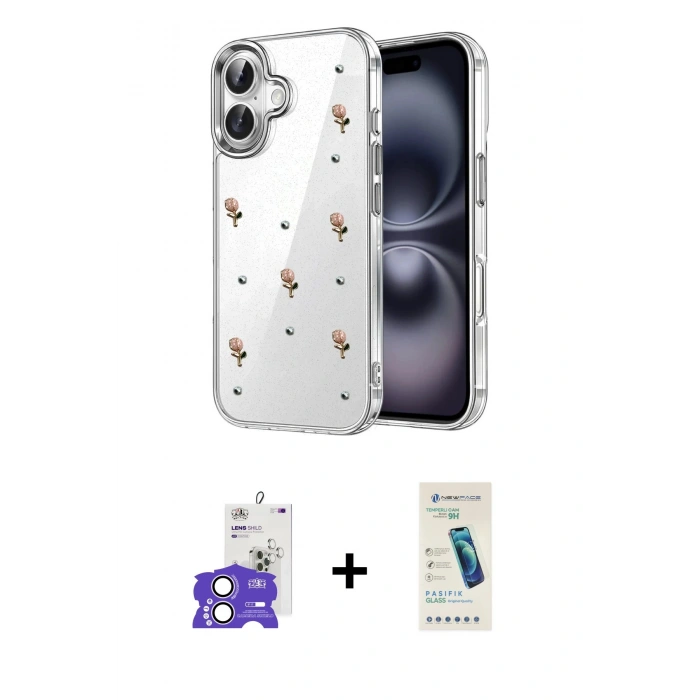 MARSİLYAN™- iPhone 17 Kılıf Yörünge Form - Şeffaf Pasifik Cam Ekran Koruyucu + Bilvis Titan Kamera Lens - LA
