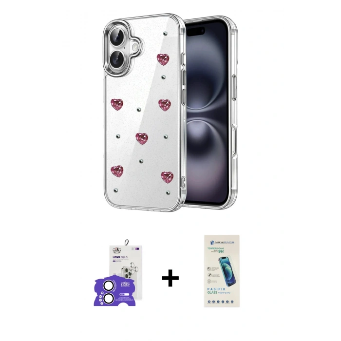 MARSİLYAN™- iPhone 17 Kılıf Yörünge Form - Şeffaf Pasifik Cam Ekran Koruyucu + Bilvis Titan Kamera Lens - LA