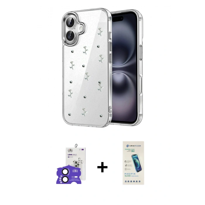 MARSİLYAN™- iPhone 17 Kılıf Yörünge Form - Şeffaf Pasifik Cam Ekran Koruyucu + Bilvis Titan Kamera Lens - SH