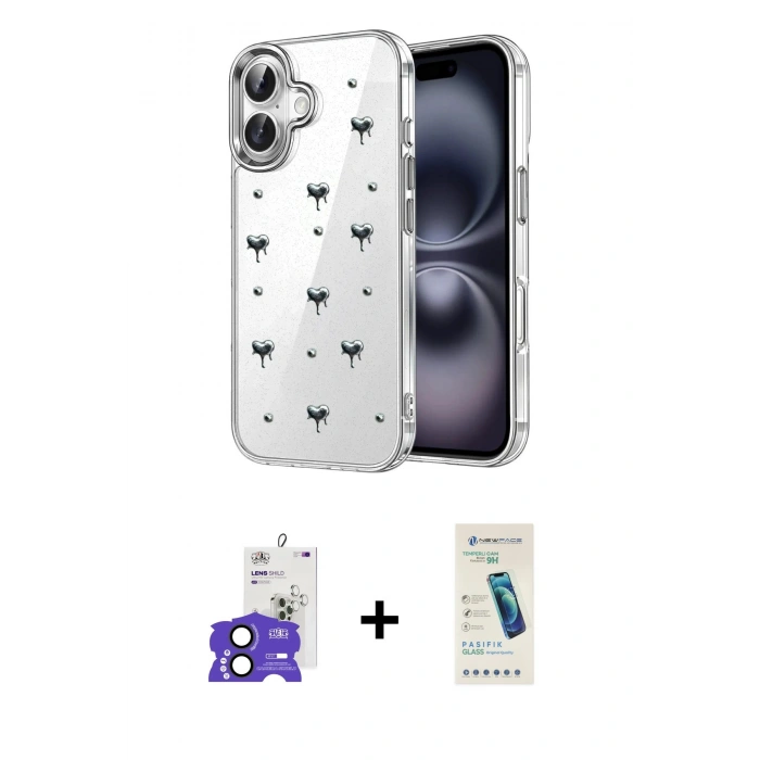 MARSİLYAN™- iPhone 17 Kılıf Yörünge Form - Şeffaf Pasifik Cam Ekran Koruyucu + Bilvis Titan Kamera Lens - SH