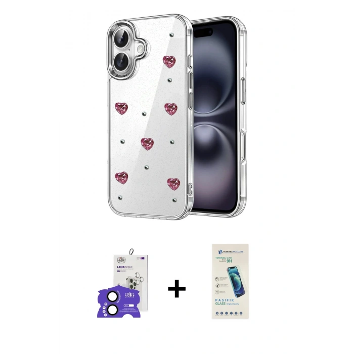 MARSİLYAN™- iPhone 17 Kılıf Yörünge Form - Şeffaf Pasifik Cam Ekran Koruyucu + Bilvis Titan Kamera Lens - SH