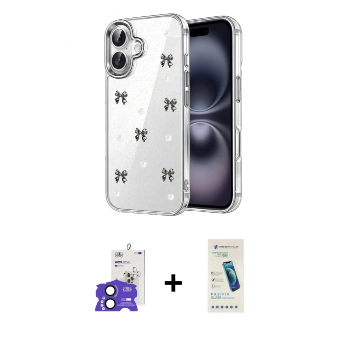 MARSİLYAN™- iPhone 17 Kılıf Yörünge Form - Şeffaf Pasifik Cam Ekran Koruyucu + Bilvis Titan Kamera Lens - SH