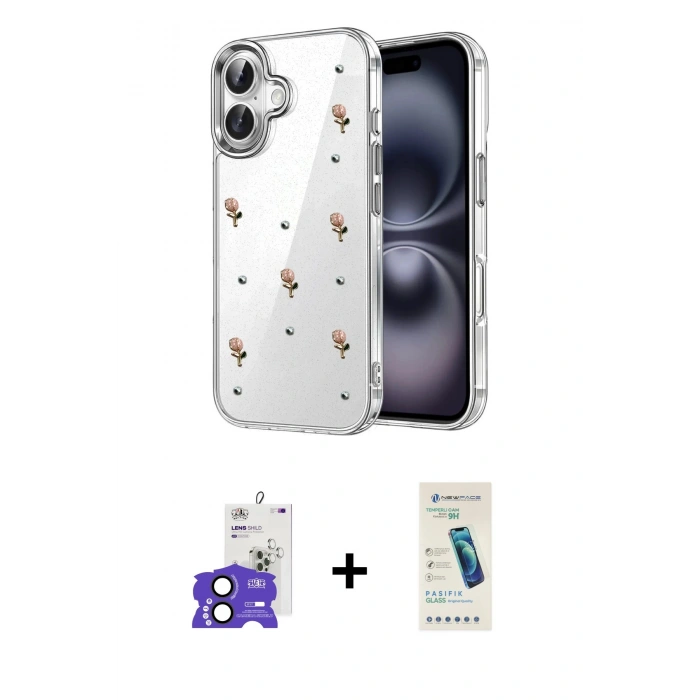 MARSİLYAN™- iPhone 17 Kılıf Yörünge Form - Şeffaf Pasifik Cam Ekran Koruyucu + Bilvis Titan Kamera Lens - SH