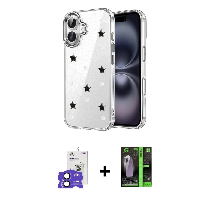 MARSİLYAN™- iPhone 17 Kılıf Yörünge Form - Siyah 360 Mat Full Body Arka Koruyucu + Bilvis Titan Kamera Lens - SH
