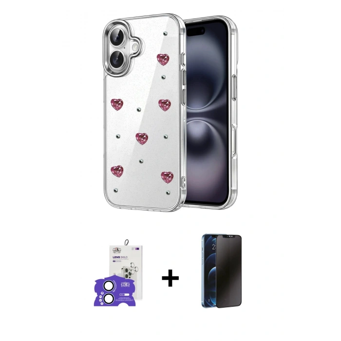 MARSİLYAN™- iPhone 17 Kılıf Yörünge Form - Siyah 3D Antistatik Hayalet Cam Ekran Koruyucu + Bilvis Titan Kamera Lens - AKMI