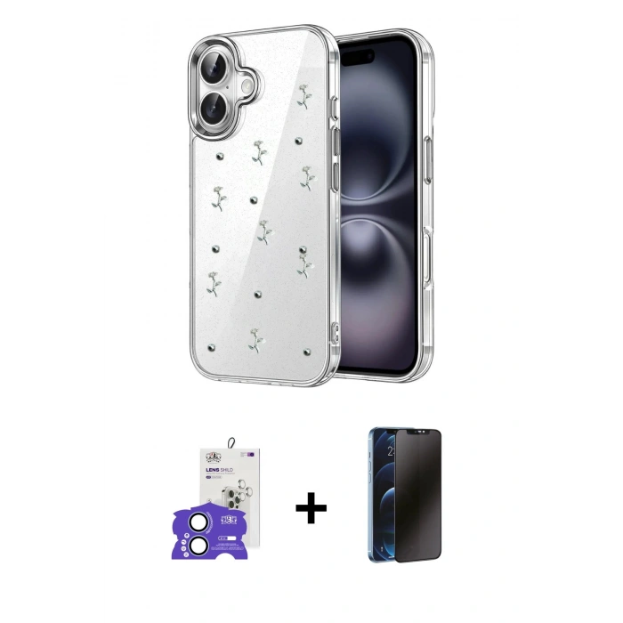 MARSİLYAN™- iPhone 17 Kılıf Yörünge Form - Siyah 3D Antistatik Hayalet Cam Ekran Koruyucu + Bilvis Titan Kamera Lens - AKMI