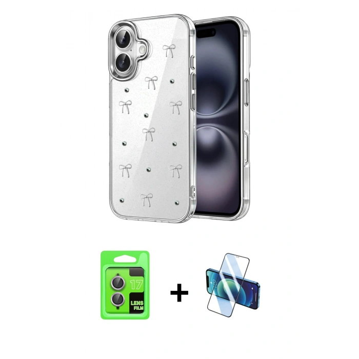MARSİLYAN™- iPhone 17 Kılıf Yörünge Form - Siyah 3D Antistatik Seramik Nano Ekran Koruyucu + Raze Metal Kamera Lens - AKMR
