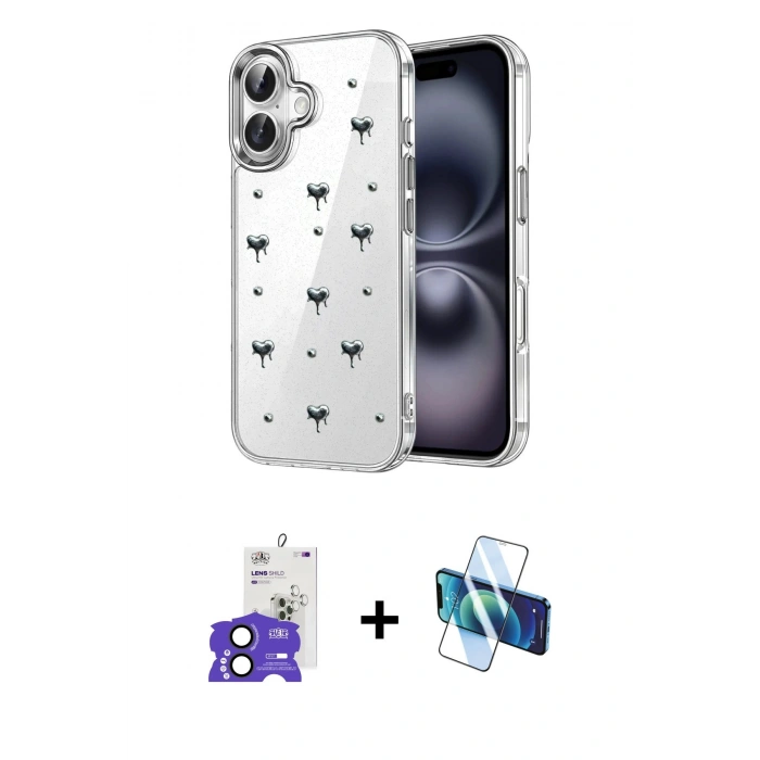 MARSİLYAN™- iPhone 17 Kılıf Yörünge Form - Siyah 3D Antistatik Seramik Nano Ekran Koruyucu + Bilvis Titan Kamera Lens - SH