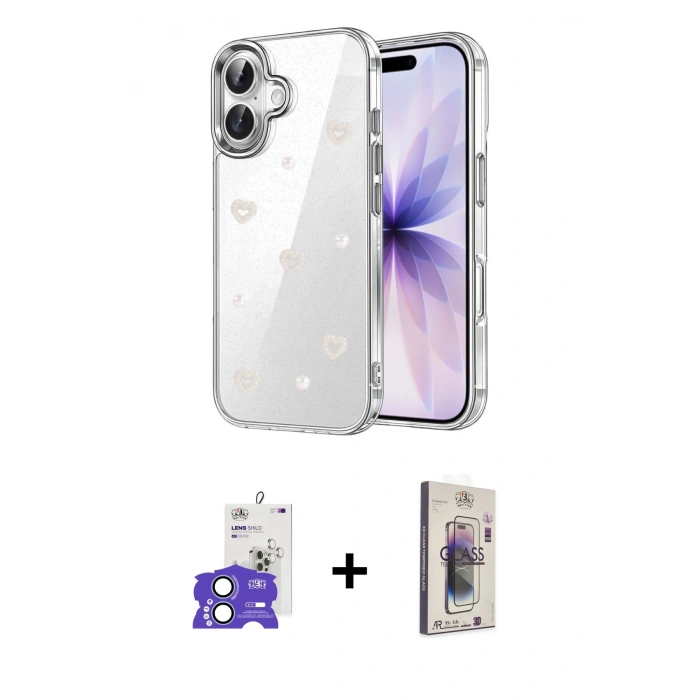 MARSİLYAN™- iPhone 17 Kılıf Yörünge Form - Siyah Bilvis 3D Cam Ekran Koruyucu + Bilvis Titan Kamera Lens - AKMI