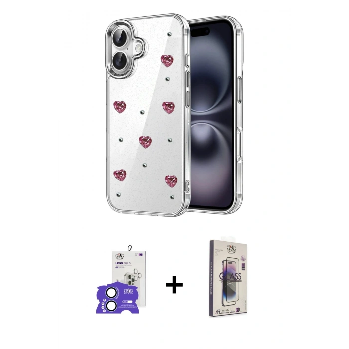 MARSİLYAN™- iPhone 17 Kılıf Yörünge Form - Siyah Bilvis 3D Cam Ekran Koruyucu + Bilvis Titan Kamera Lens - AKMI