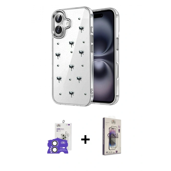MARSİLYAN™- iPhone 17 Kılıf Yörünge Form - Siyah Bilvis 3D Cam Ekran Koruyucu + Bilvis Titan Kamera Lens - AKYL