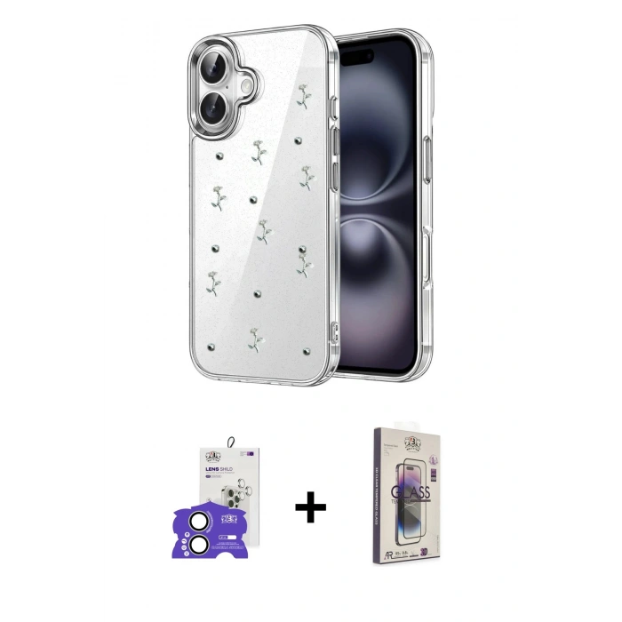 MARSİLYAN™- iPhone 17 Kılıf Yörünge Form - Siyah Bilvis 3D Cam Ekran Koruyucu + Bilvis Titan Kamera Lens - AKYL