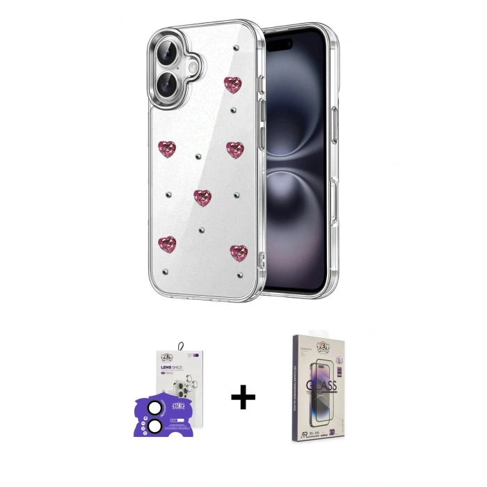 MARSİLYAN™- iPhone 17 Kılıf Yörünge Form - Siyah Bilvis 3D Cam Ekran Koruyucu + Bilvis Titan Kamera Lens - SH
