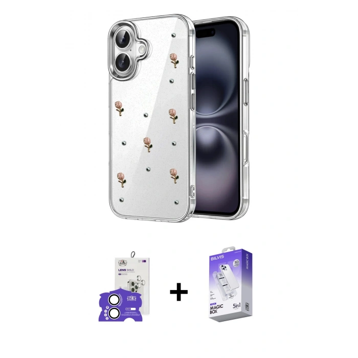 MARSİLYAN™- iPhone 17 Kılıf Yörünge Form - Siyah Bilvis 5in1 3D Magic Cam Ekran Koruyucu + Bilvis Titan Kamera Lens - GS