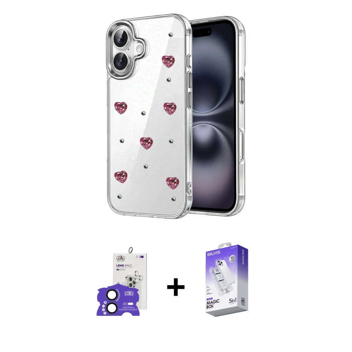 MARSİLYAN™- iPhone 17 Kılıf Yörünge Form - Siyah Bilvis 5in1 3D Magic Cam Ekran Koruyucu + Bilvis Titan Kamera Lens - SH