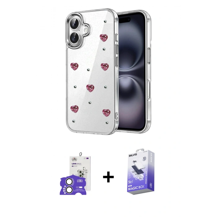 MARSİLYAN™- iPhone 17 Kılıf Yörünge Form - Siyah Bilvis 5in1 5D Magic Hayalet Cam Ekran Koruyucu + Bilvis Titan Kamera Lens - GS