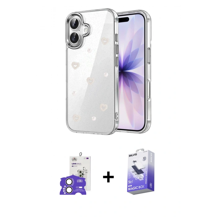 MARSİLYAN™- iPhone 17 Kılıf Yörünge Form - Siyah Bilvis 5in1 5D Magic Hayalet Cam Ekran Koruyucu + Bilvis Titan Kamera Lens - LA