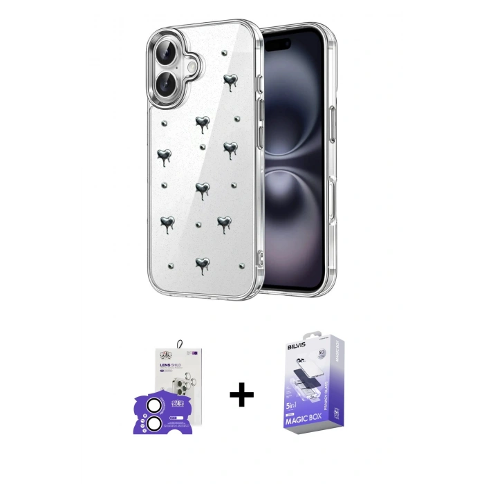 MARSİLYAN™- iPhone 17 Kılıf Yörünge Form - Siyah Bilvis 5in1 5D Magic Hayalet Cam Ekran Koruyucu + Bilvis Titan Kamera Lens - LA