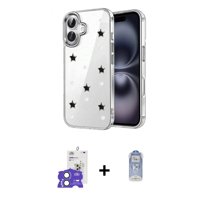 MARSİLYAN™- iPhone 17 Kılıf Yörünge Form - Siyah Joko Magic 5D Cam + Bilvis Titan Kamera Lens - AKMI