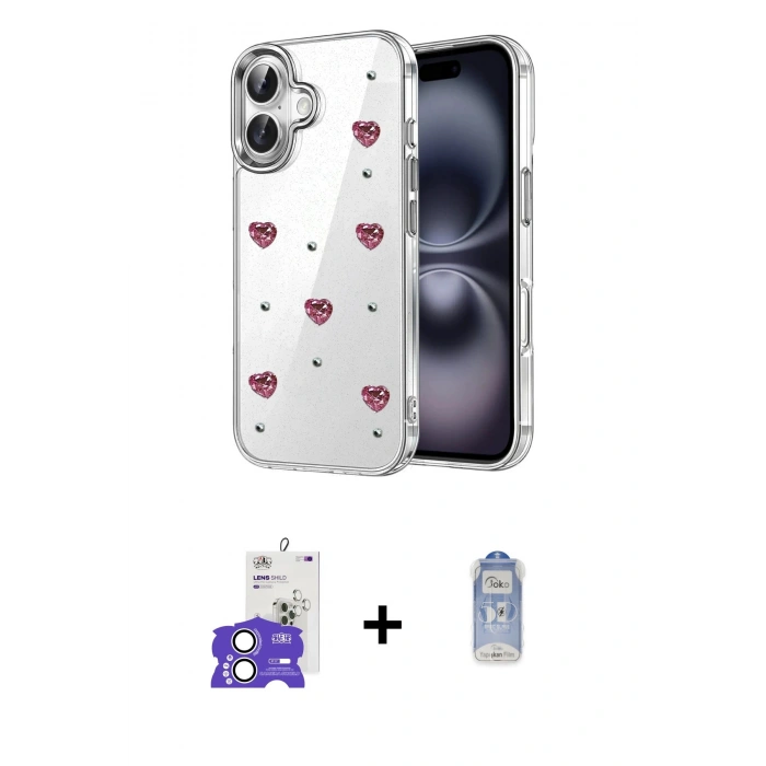 MARSİLYAN™- iPhone 17 Kılıf Yörünge Form - Siyah Joko Magic 5D Cam + Gümüş Bilvis Titan Kamera Lens