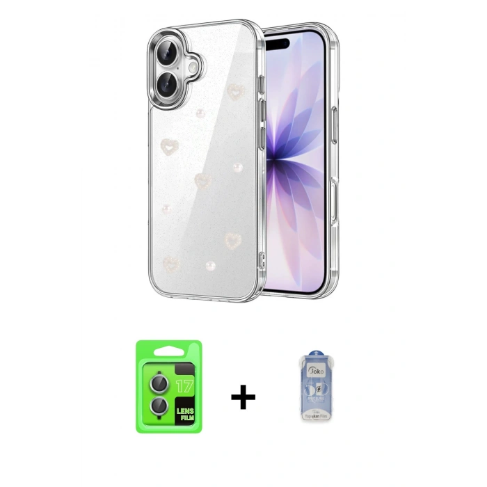 MARSİLYAN™- iPhone 17 Kılıf Yörünge Form - Siyah Joko Magic 5D Cam + Raze Metal Kamera Lens - AKMI