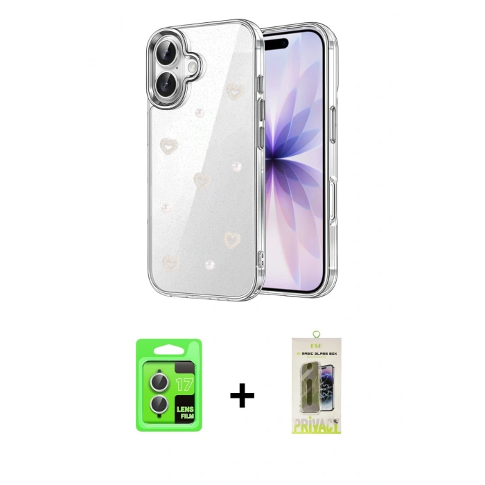 MARSİLYAN™- iPhone 17 Kılıf Yörünge Form - Siyah Joko Magic 5D Hayalet Cam + Raze Metal Kamera Lens - GS