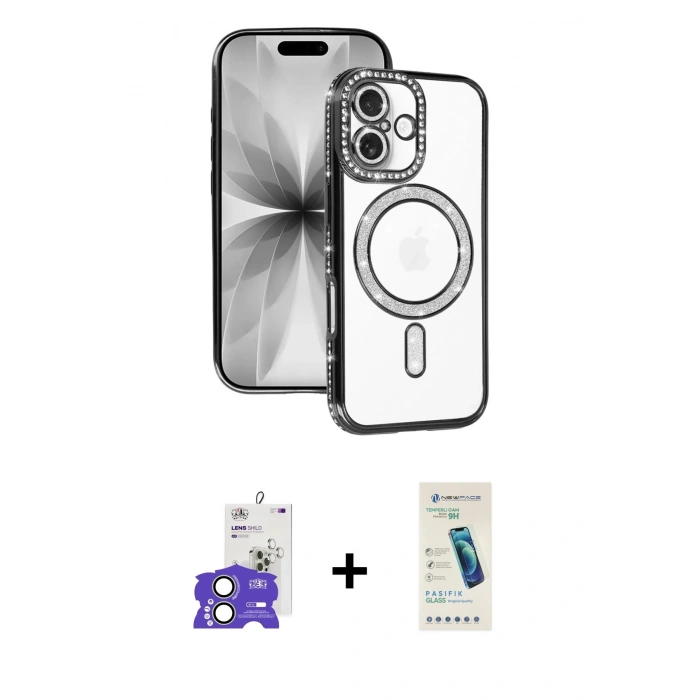 MARSİLYAN™- iPhone 17 Kılıf Zirve Doku Prime - Şeffaf Pasifik Cam Ekran Koruyucu + Bilvis Titan Kamera Lens - AKYL