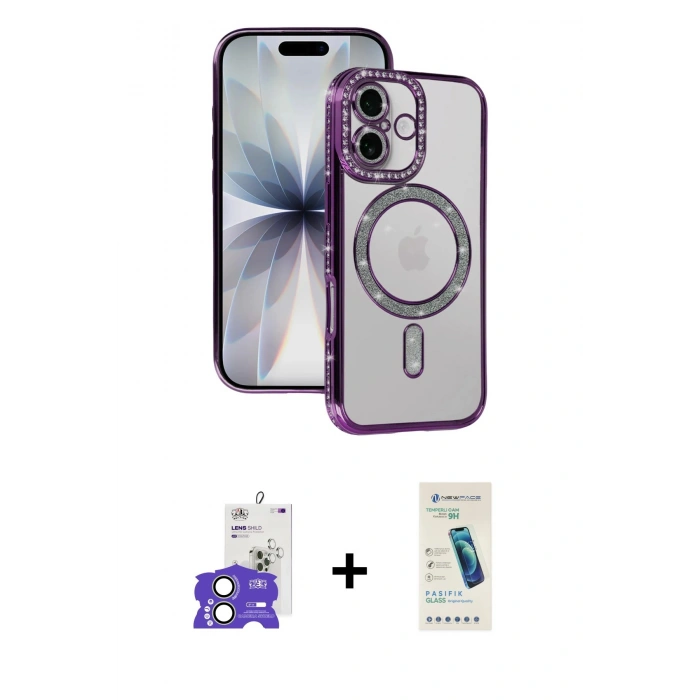 MARSİLYAN™- iPhone 17 Kılıf Zirve Doku Prime - Şeffaf Pasifik Cam Ekran Koruyucu + Bilvis Titan Kamera Lens - AKYL