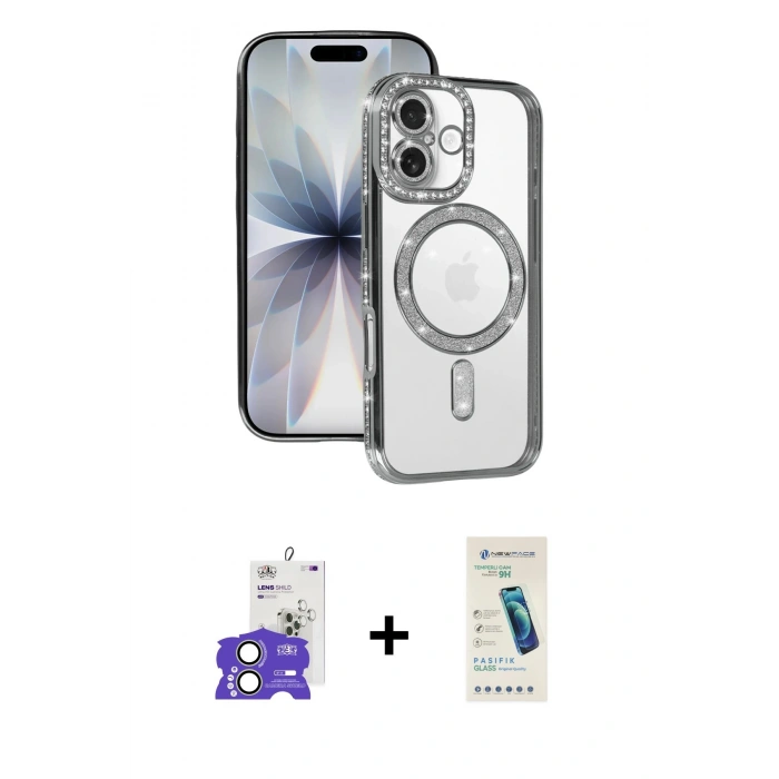 MARSİLYAN™- iPhone 17 Kılıf Zirve Doku Prime - Şeffaf Pasifik Cam Ekran Koruyucu + Bilvis Titan Kamera Lens - AKYL
