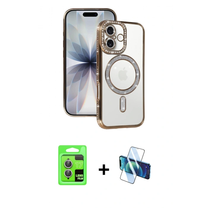 MARSİLYAN™- iPhone 17 Kılıf Zirve Doku Prime - Siyah 3D Antistatik Cam Ekran Koruyucu + Raze Metal Kamera Lens - AKMR
