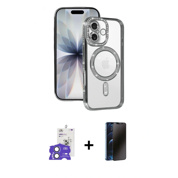 MARSİLYAN™- iPhone 17 Kılıf Zirve Doku Prime - Siyah 3D Antistatik Hayalet Cam Ekran Koruyucu + Bilvis Titan Kamera Lens - AKMI