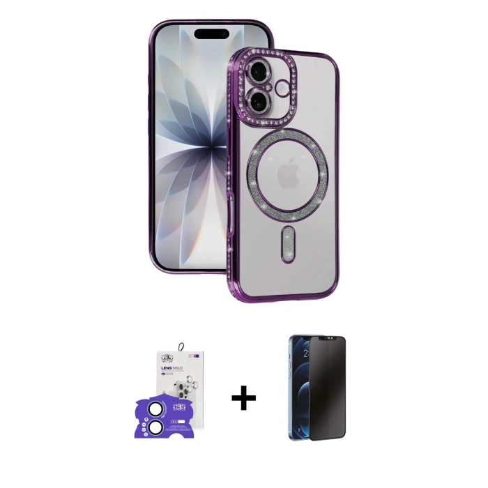 MARSİLYAN™- iPhone 17 Kılıf Zirve Doku Prime - Siyah 3D Antistatik Hayalet Cam Ekran Koruyucu + Bilvis Titan Kamera Lens - AKMI