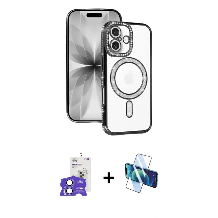 MARSİLYAN™- iPhone 17 Kılıf Zirve Doku Prime - Siyah 3D Antistatik Seramik Nano Ekran Koruyucu + Bilvis Titan Kamera Lens - AKMI