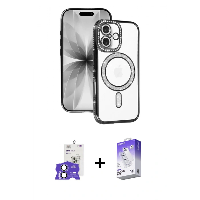 MARSİLYAN™- iPhone 17 Kılıf Zirve Doku Prime - Siyah Bilvis 5in1 3D Magic Cam Ekran Koruyucu + Açık Yeşil Bilvis Titan Kamera Lens