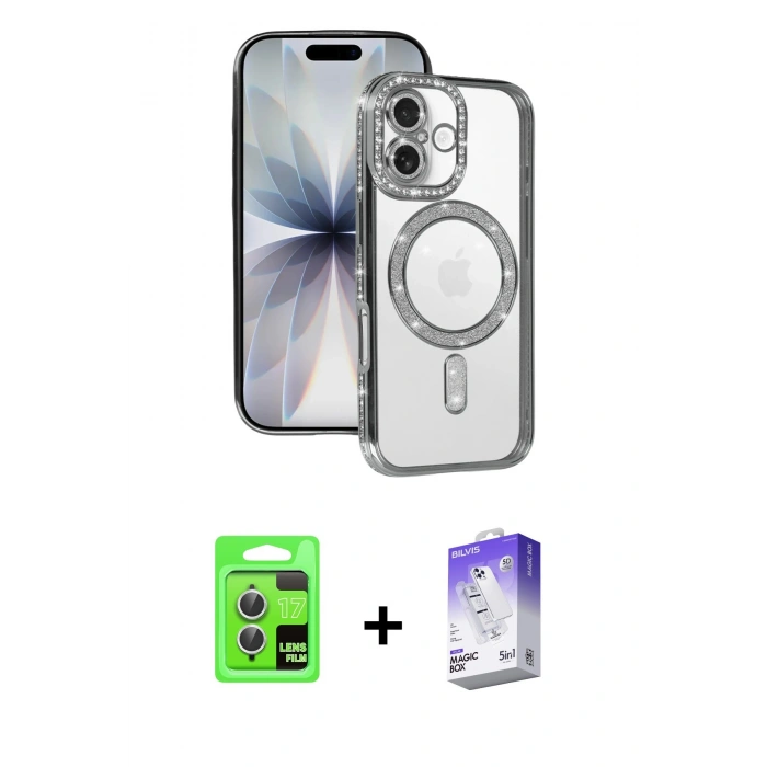 MARSİLYAN™- iPhone 17 Kılıf Zirve Doku Prime - Siyah Bilvis 5in1 3D Magic Cam Ekran Koruyucu + Raze Metal Kamera Lens - GS