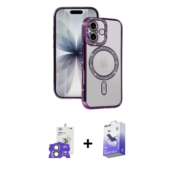 MARSİLYAN™- iPhone 17 Kılıf Zirve Doku Prime - Siyah Bilvis 5in1 5D Magic Hayalet Cam Ekran Koruyucu + Bilvis Titan Kamera Lens - AKYL