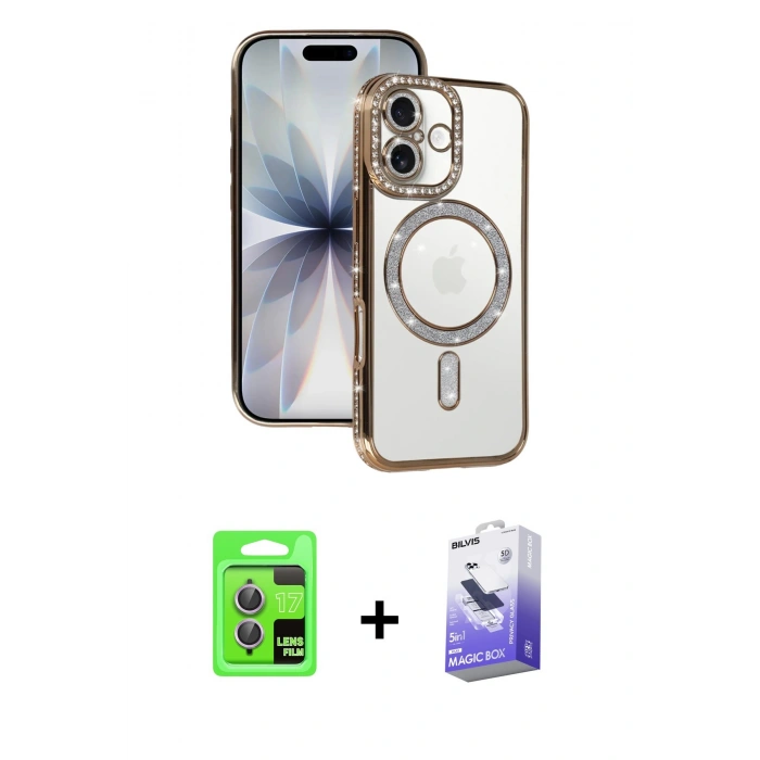 MARSİLYAN™- iPhone 17 Kılıf Zirve Doku Prime - Siyah Bilvis 5in1 5D Magic Hayalet Cam Ekran Koruyucu + Raze Metal Kamera Lens - AKMR