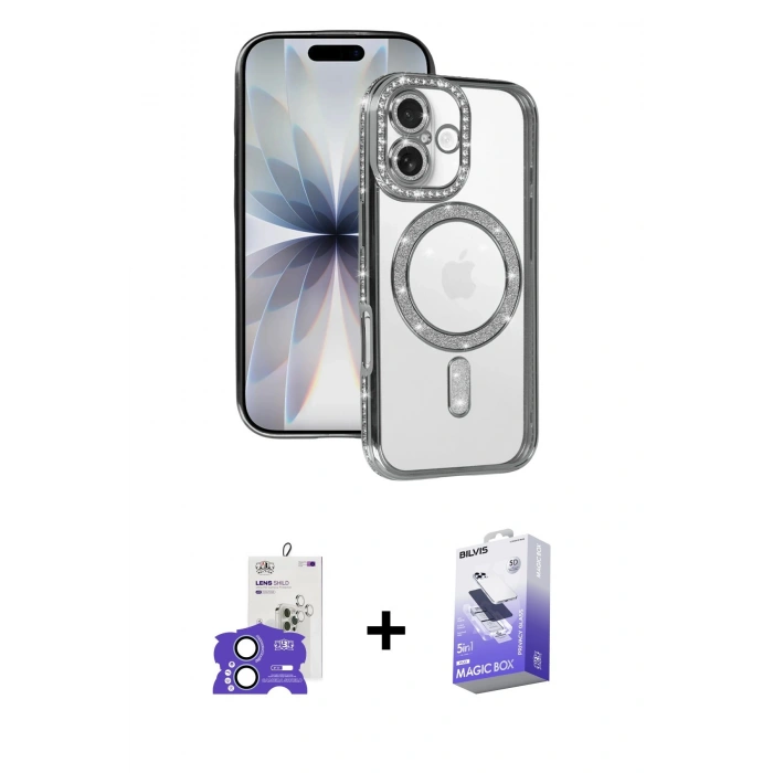 MARSİLYAN™- iPhone 17 Kılıf Zirve Doku Prime - Siyah Bilvis 5in1 5D Magic Hayalet Cam Ekran Koruyucu + Bilvis Titan Kamera Lens - AKMI