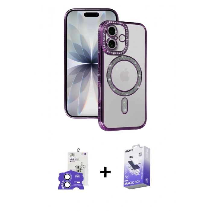 MARSİLYAN™- iPhone 17 Kılıf Zirve Doku Prime - Siyah Bilvis 5in1 5D Magic Hayalet Cam Ekran Koruyucu + Bilvis Titan Kamera Lens - AKMI