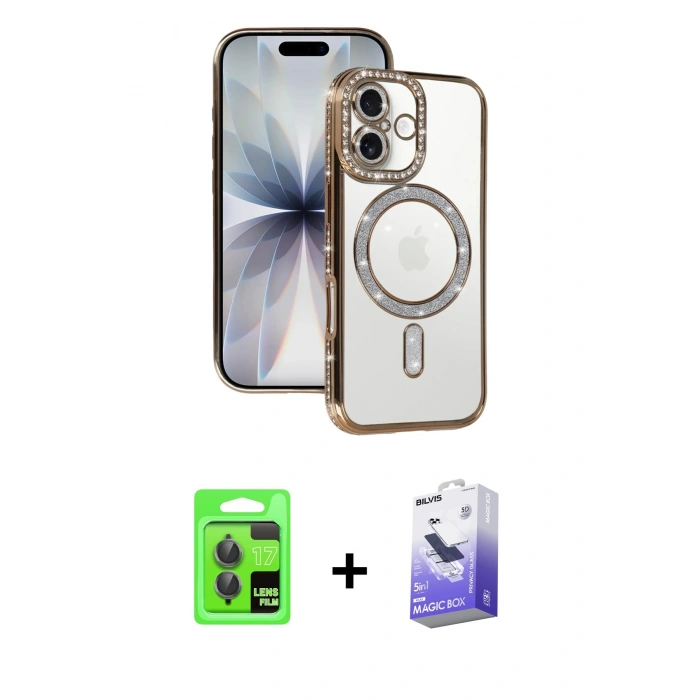 MARSİLYAN™- iPhone 17 Kılıf Zirve Doku Prime - Siyah Bilvis 5in1 5D Magic Hayalet Cam Ekran Koruyucu + Raze Metal Kamera Lens - GI