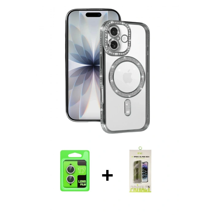 MARSİLYAN™- iPhone 17 Kılıf Zirve Doku Prime - Siyah Joko Magic 5D Hayalet Cam + Raze Metal Kamera Lens - GS