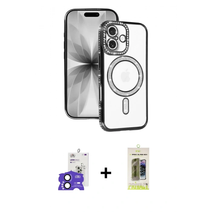 MARSİLYAN™- iPhone 17 Kılıf Zirve Doku Prime - Siyah Joko Magic 5D Hayalet Cam + Bilvis Titan Kamera Lens - SH