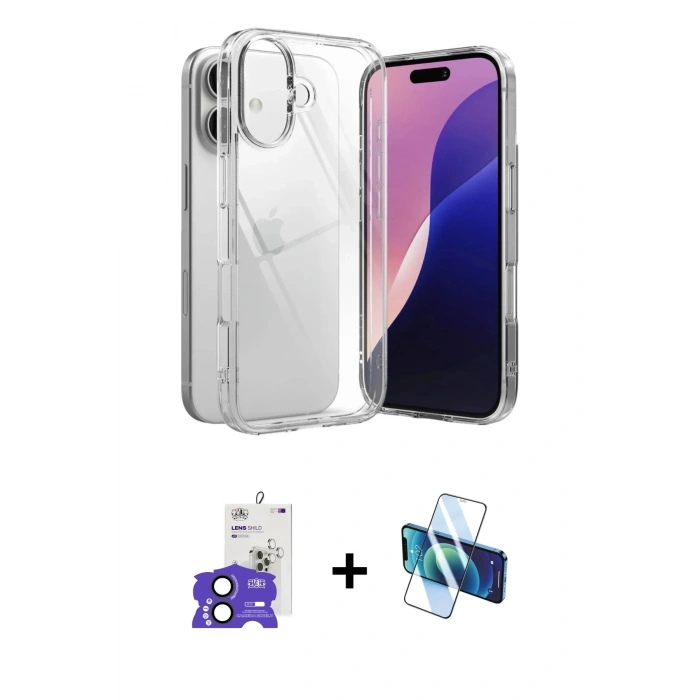 MARSİLYAN™- iPhone 17 Kılıf Zirve Doku - Siyah 3D Antistatik Seramik Nano Ekran Koruyucu + Bilvis Titan Kamera Lens - SH