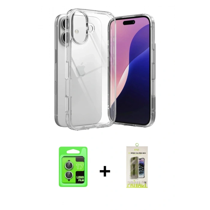MARSİLYAN™- iPhone 17 Kılıf Zirve Doku - Siyah Joko Magic 5D Hayalet Cam + Raze Metal Kamera Lens - AKYL