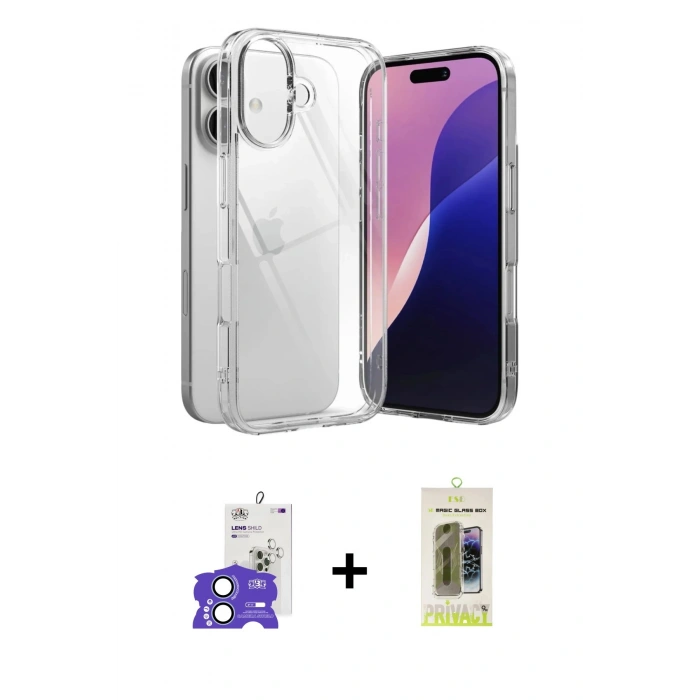 MARSİLYAN™- iPhone 17 Kılıf Zirve Doku - Siyah Joko Magic 5D Hayalet Cam + Bilvis Titan Kamera Lens - AKMI