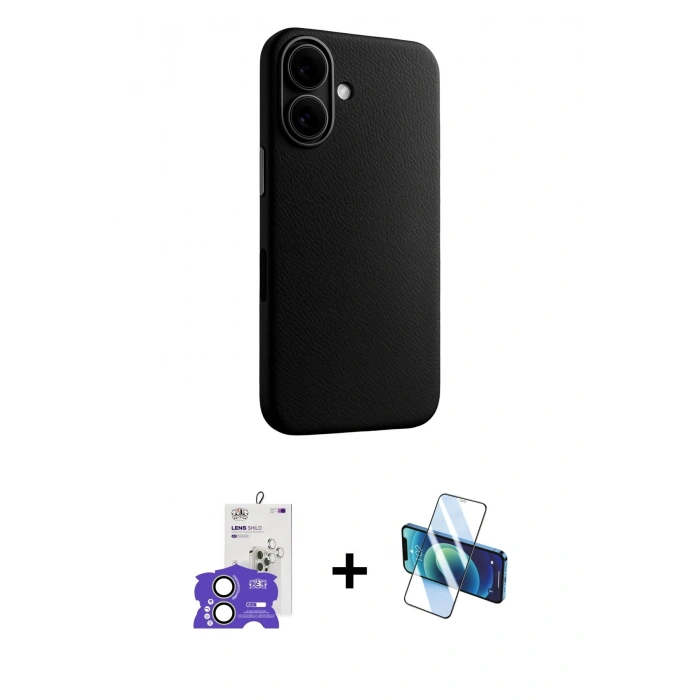 MARSİLYAN™- iPhone 17 Kılıf Zirve Modern Prime - Siyah 3D Antistatik Cam Ekran Koruyucu + Bilvis Titan Kamera Lens - AKYL