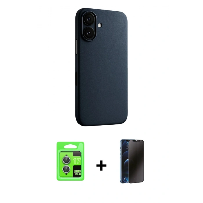 MARSİLYAN™- iPhone 17 Kılıf Zirve Modern Prime - Siyah 3D Antistatik Hayalet Cam Ekran Koruyucu + Raze Metal Kamera Lens - AKMI