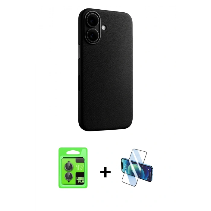 MARSİLYAN™- iPhone 17 Kılıf Zirve Modern Prime - Siyah 3D Antistatik Seramik Nano Ekran Koruyucu + Raze Metal Kamera Lens - GI