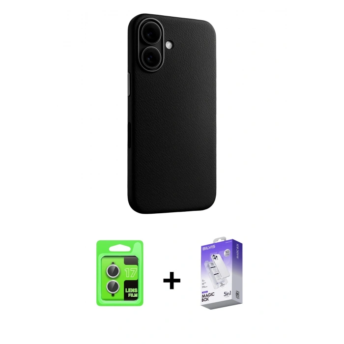 MARSİLYAN™- iPhone 17 Kılıf Zirve Modern Prime - Siyah Bilvis 5in1 3D Magic Cam Ekran Koruyucu + Raze Metal Kamera Lens - GS