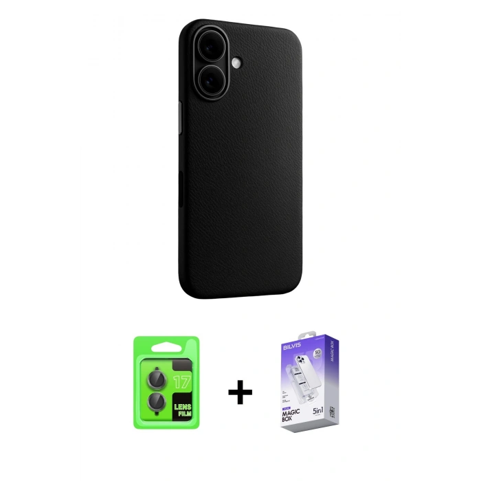 MARSİLYAN™- iPhone 17 Kılıf Zirve Modern Prime - Siyah Bilvis 5in1 3D Magic Cam Ekran Koruyucu + Raze Metal Kamera Lens - GI